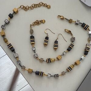 Brighton Gold and Black Geometric Necklace Set RARE and retired "Silent Code"